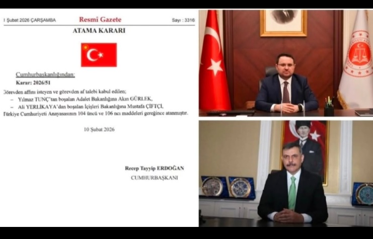 Adalet Bakanlığı'na Akın Gürlek, İçişleri Bakanlığı'na Mustafa Çiftçi atandı