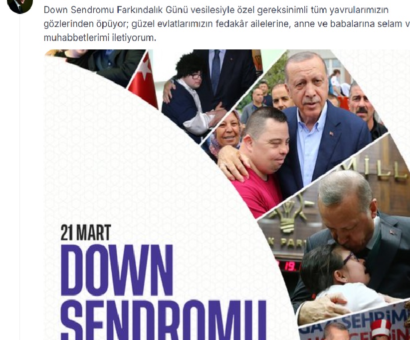 Erdoğan'dan "Down Sendromu Farkındalık Günü" paylaşımı