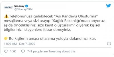 İÇİŞLERİ BAKANLIĞI'NDAN 'AŞI' DOLANDIRICILIĞI UYARISI